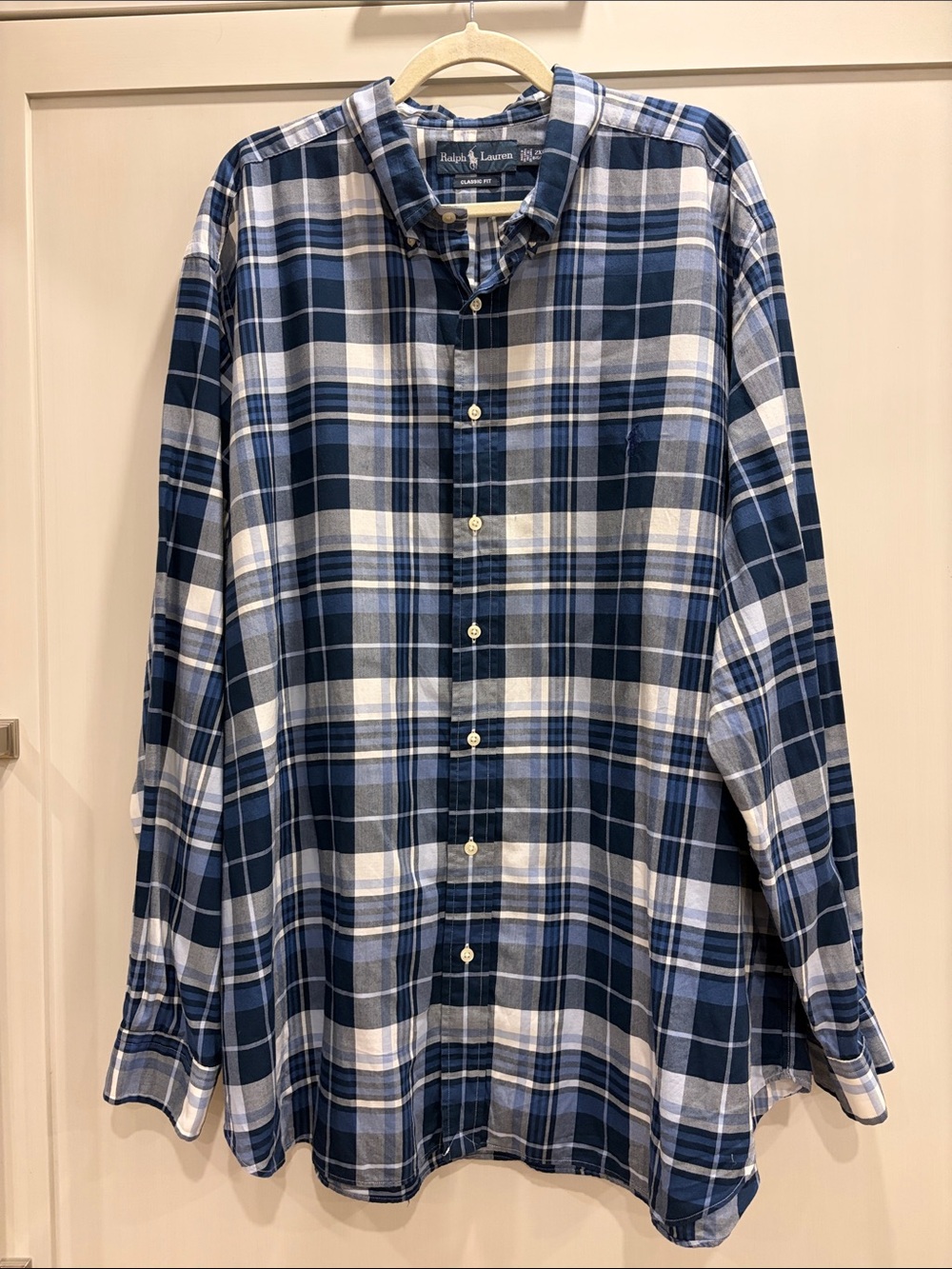 Ralph Lauren Blue and White Plaid Button-Down Shirt